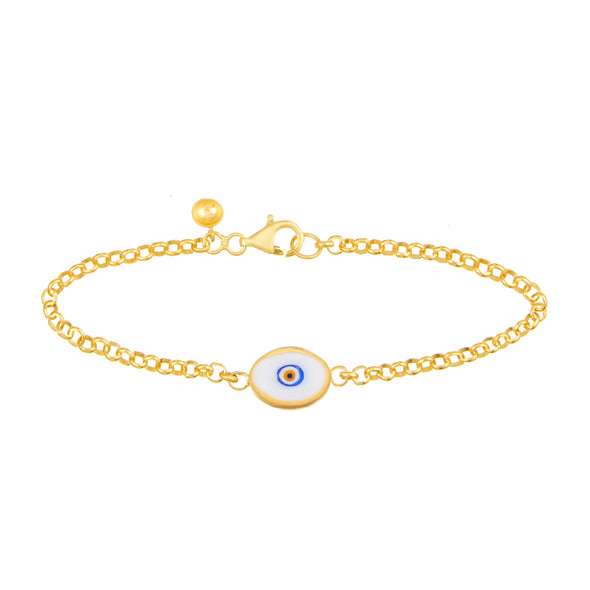 White Protection Single JuJu Evil Eye Bracelet in 18K Gold