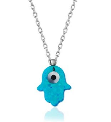 All Seeing Opalescent Hamsa Eye Pendant